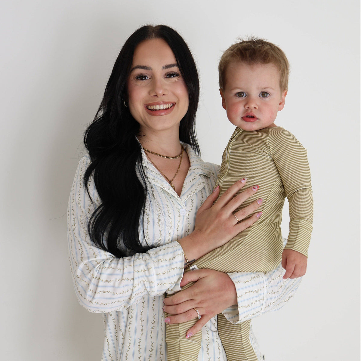 Bamboo Zip Pajamas | Willow Stripe Ribbed